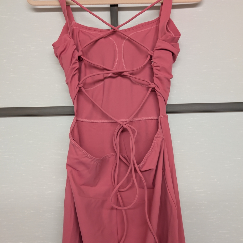 Halara Ruched Bodycon Dress Medium Split Back Lace-Up Vacation Worn - Picture 4 of 6